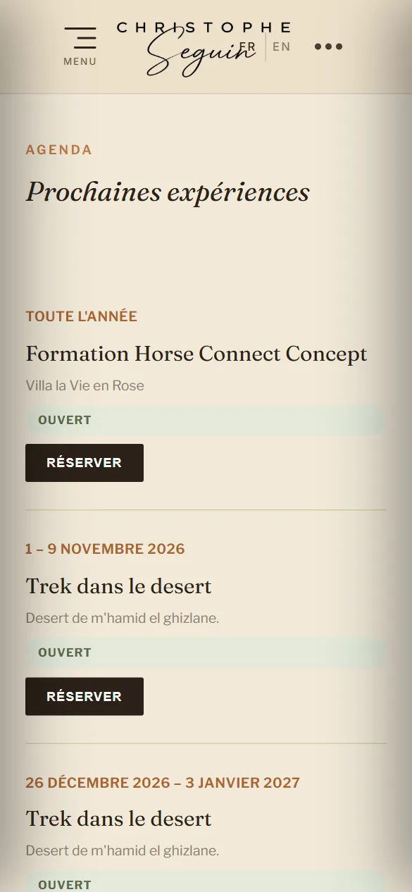 Agenda des expériences — Site vitrine de Christophe Seguin