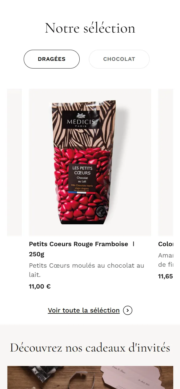 Product selection — Online store for Confiserie Médicis