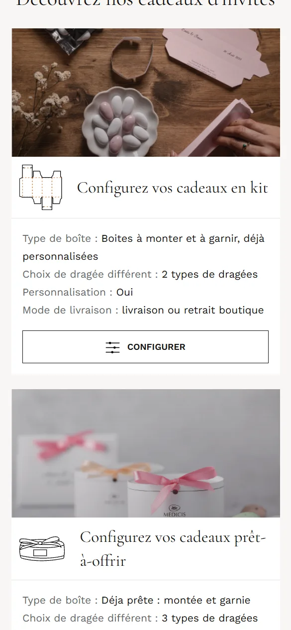 Guest gift configurator — Online store for Confiserie Médicis