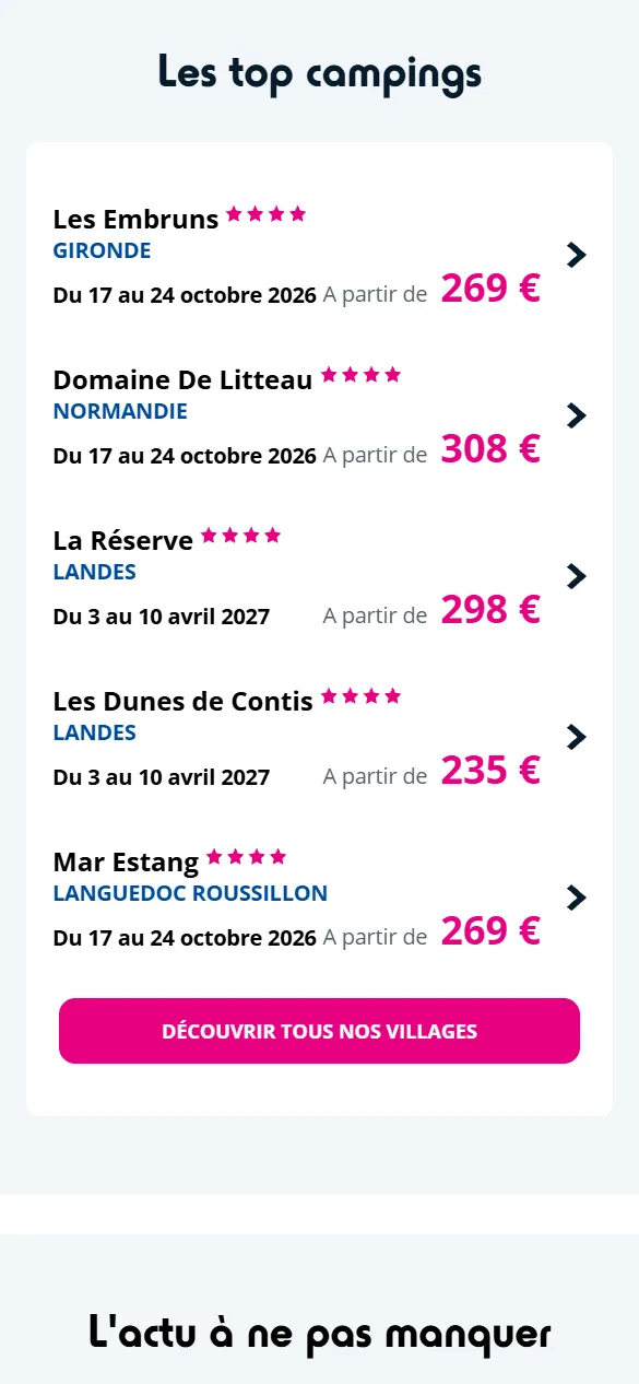 Top campsites — Booking website for Siblu Villages