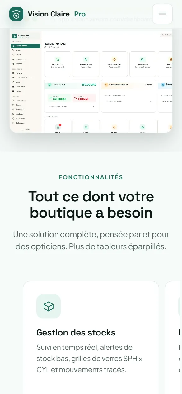 Fonctionnalités — Vision Claire Pro, logiciel de gestion pour opticiens