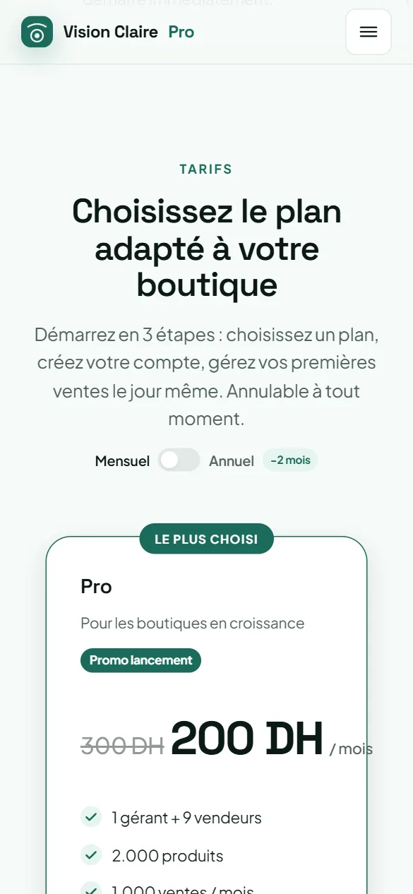 Tarifs — Vision Claire Pro, logiciel de gestion pour opticiens