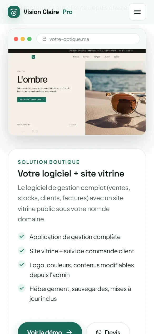 Boutique en ligne en option — Vision Claire Pro, logiciel de gestion pour opticiens