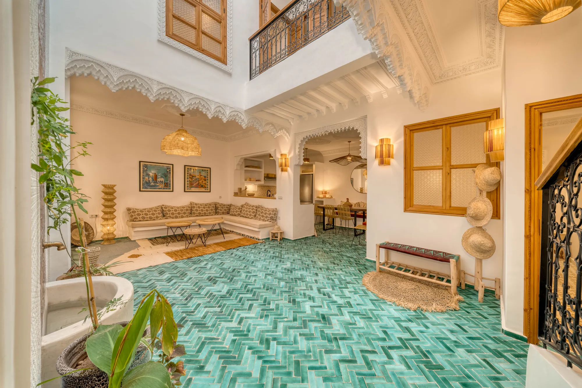 Patio — Renovated riad with green zellige in Marrakech