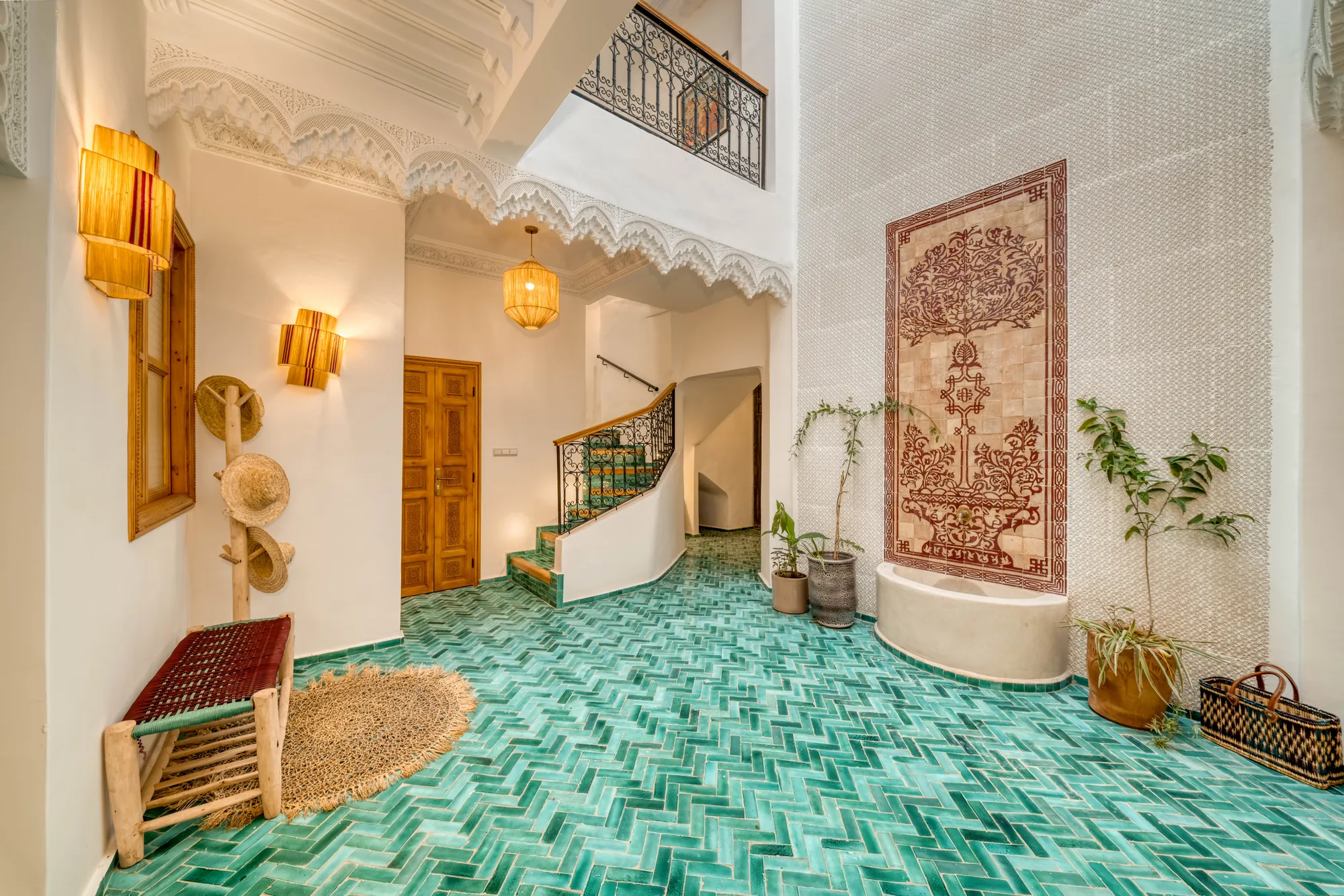Patio — Renovated riad with green zellige in Marrakech