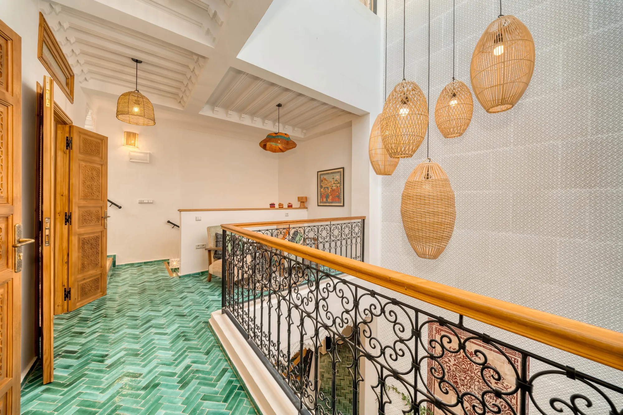 Corridor — Renovated riad with green zellige in Marrakech